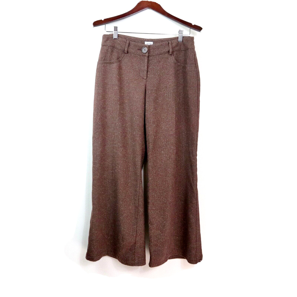 Vintage Cache Size 4 Herringbone Tweed Wide Leg Trousers Brown